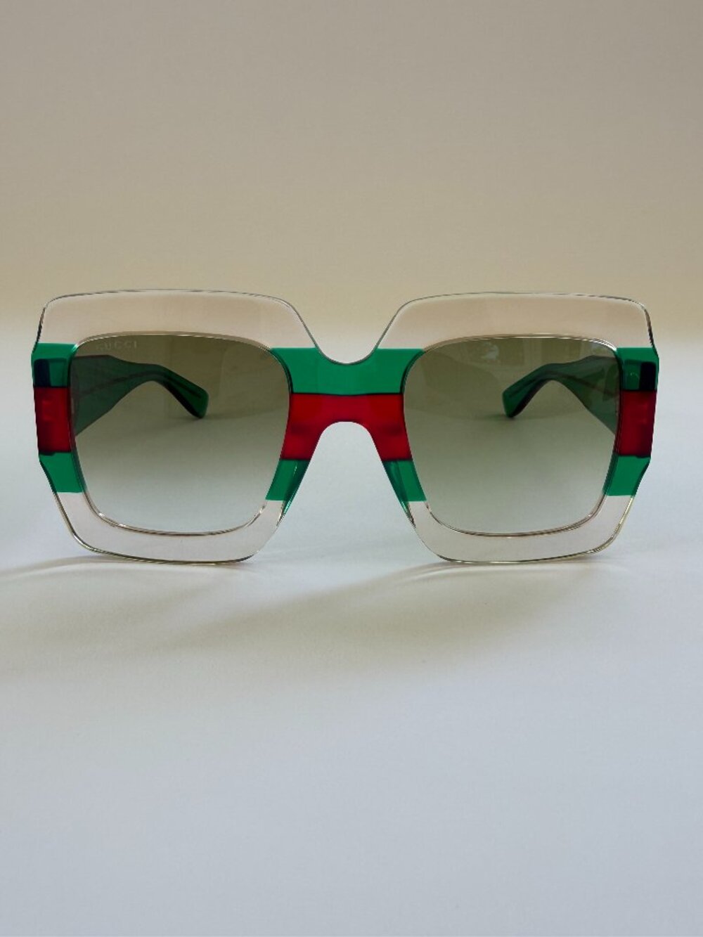 Gucci Green Red Web Oversized Sunglasses Certified Authentic